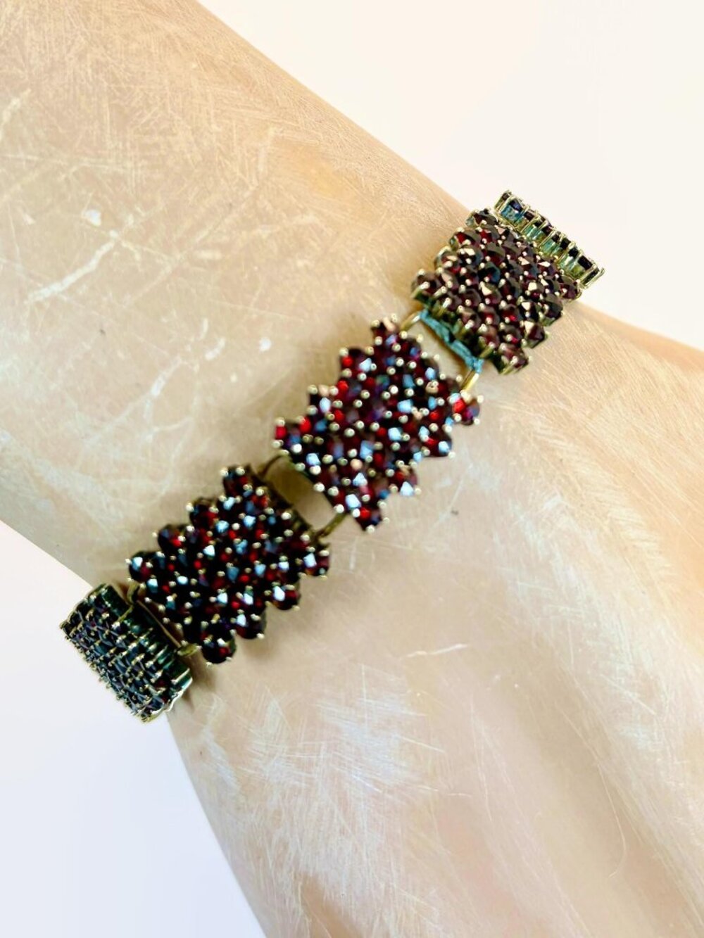Antique Bohemian Garnet Bracelet: 10K Gold, Rose Cut, Vintage, German